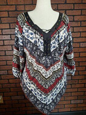 Red, White, and Blue Longs-sleeved Peasant Top